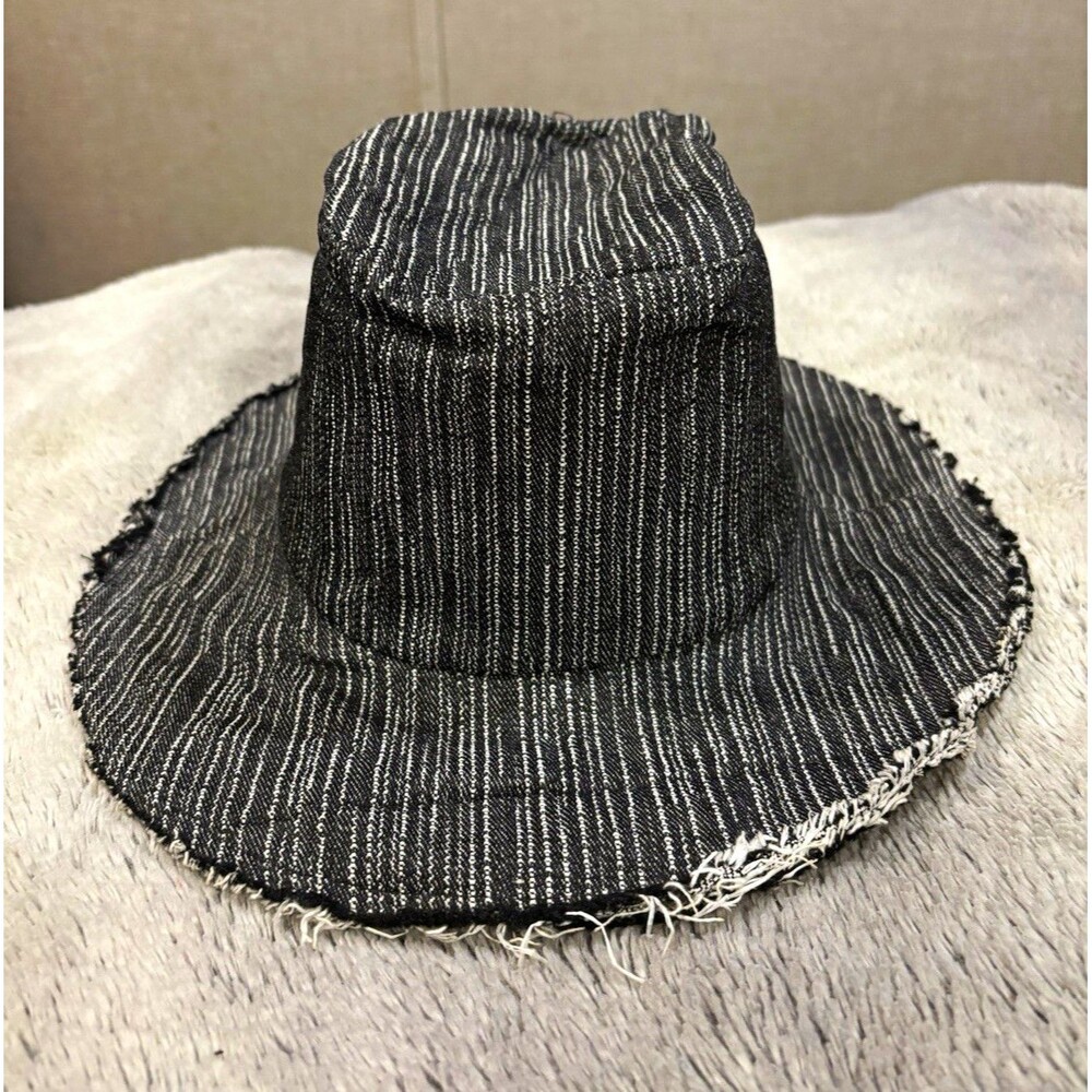 Reinhard Plank Wide Brim Hat Black White Striped XS Unisex Designer Raw edge